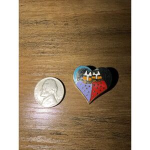 Valentine Cats Lapel Pin Vintage Gold Tone Red Heart Kitty Cat Brooch